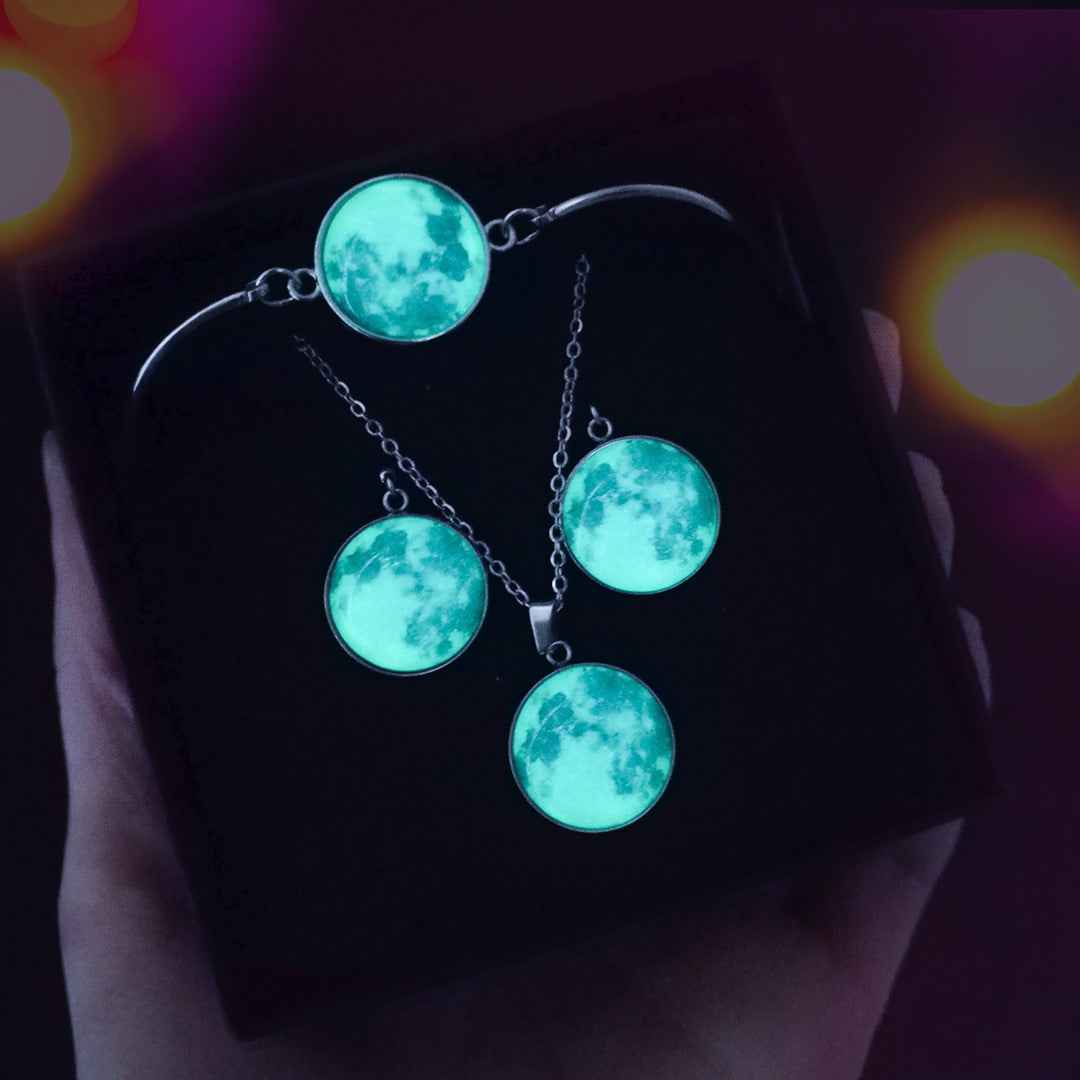 Kit Lunar "Blue Moon" Collar, Aretes y Pulsera